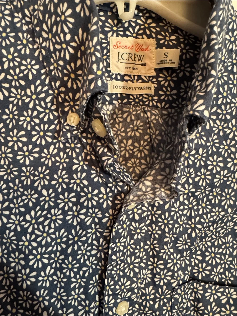 J. Crew Navy Button-Down Shirt with White Micro Floral Print